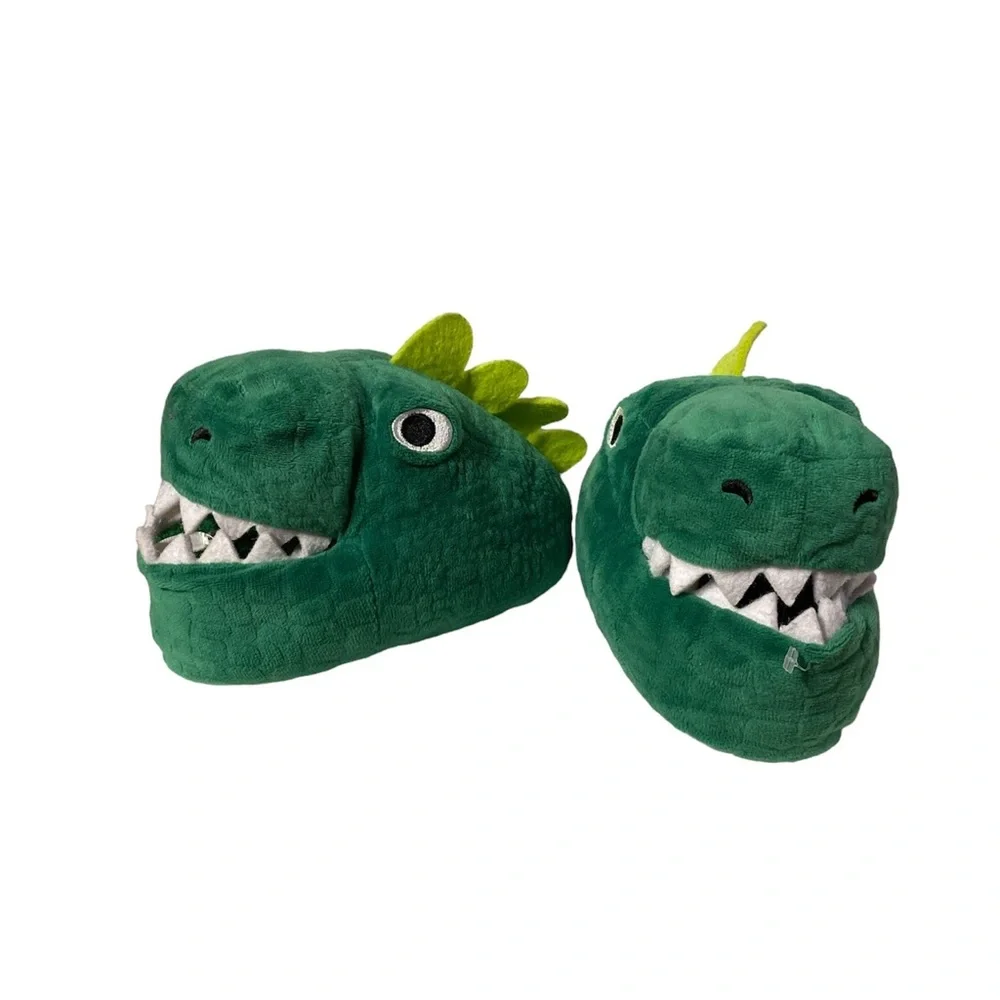 Dinosaur Slippers Green Plush Old Navy Toddler S 7-8 House Shoes Embroidered Eye